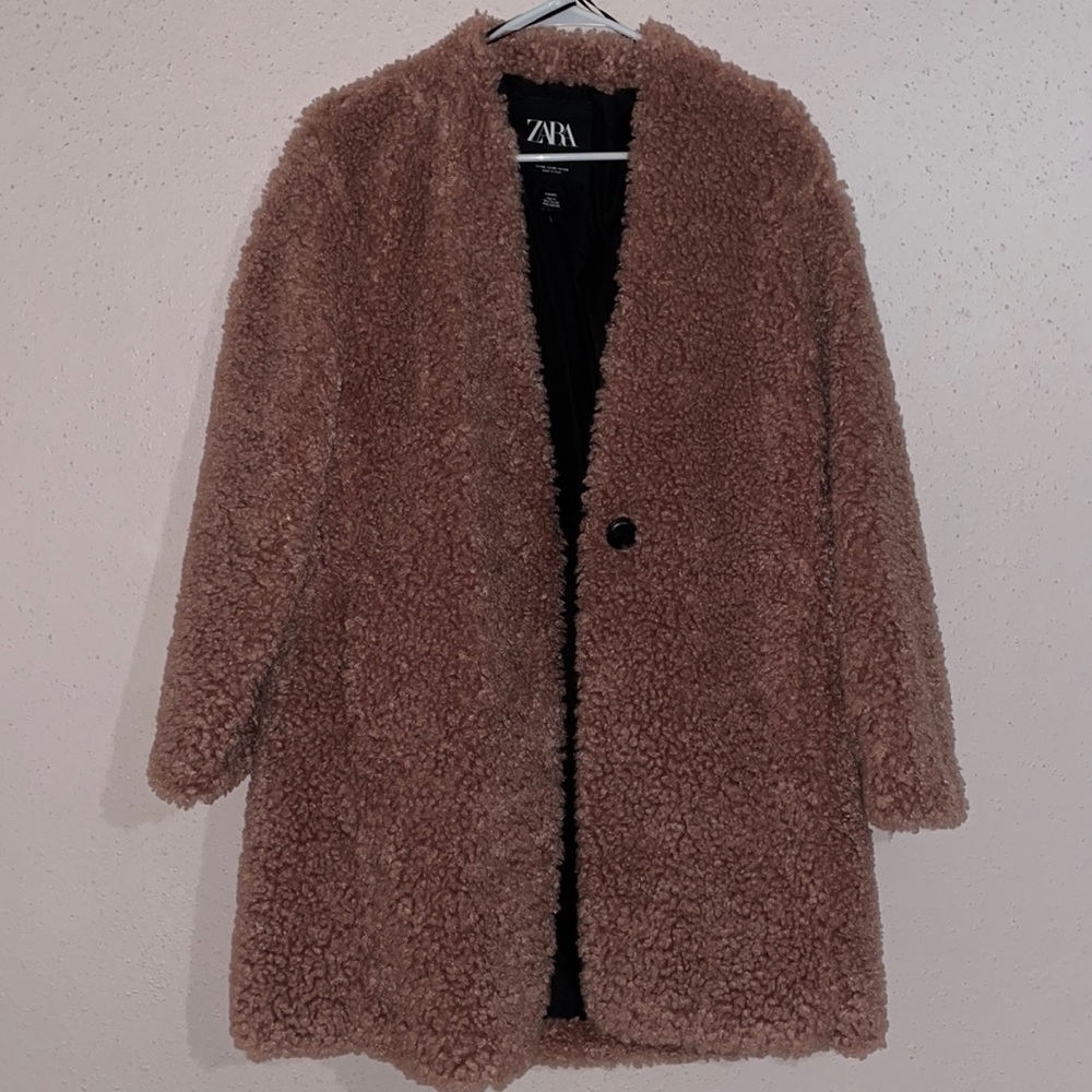 Zara furry coat pink
